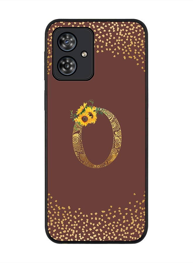 Stylizedd Rugged Black Case for Motorola Moto G54 / Motorola Moto G54 Power / Motorola Moto G64 5G,Custom Monogram Initial Letter Floral Alphabet - O (Brown) - Image 1