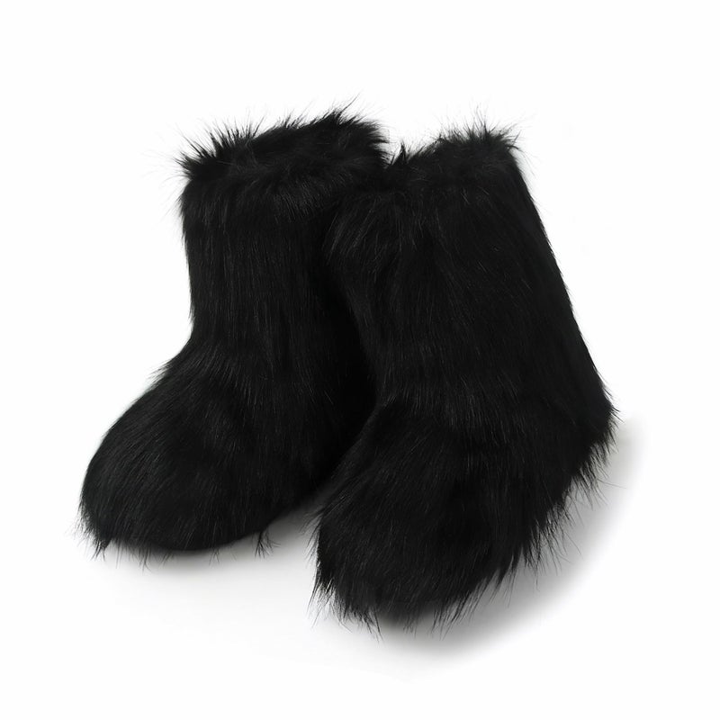 Wnshonzy Fur Boots for Women Furry Fuzzy Black Y2k Fluffy Platform Flat Mini Boot Snow Winter Round Toe Comfortable Mid-Calf Short Ankle Classic Warm Outdoor 2025 - Image 5