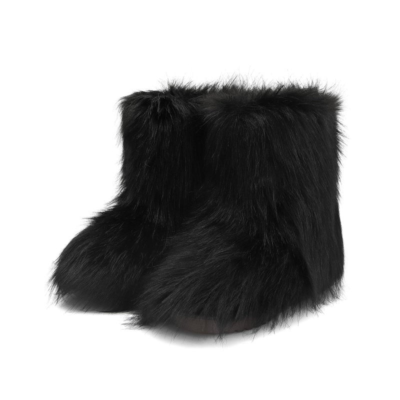 Wnshonzy Fur Boots for Women Furry Fuzzy Black Y2k Fluffy Platform Flat Mini Boot Snow Winter Round Toe Comfortable Mid-Calf Short Ankle Classic Warm Outdoor 2025 - Image 1
