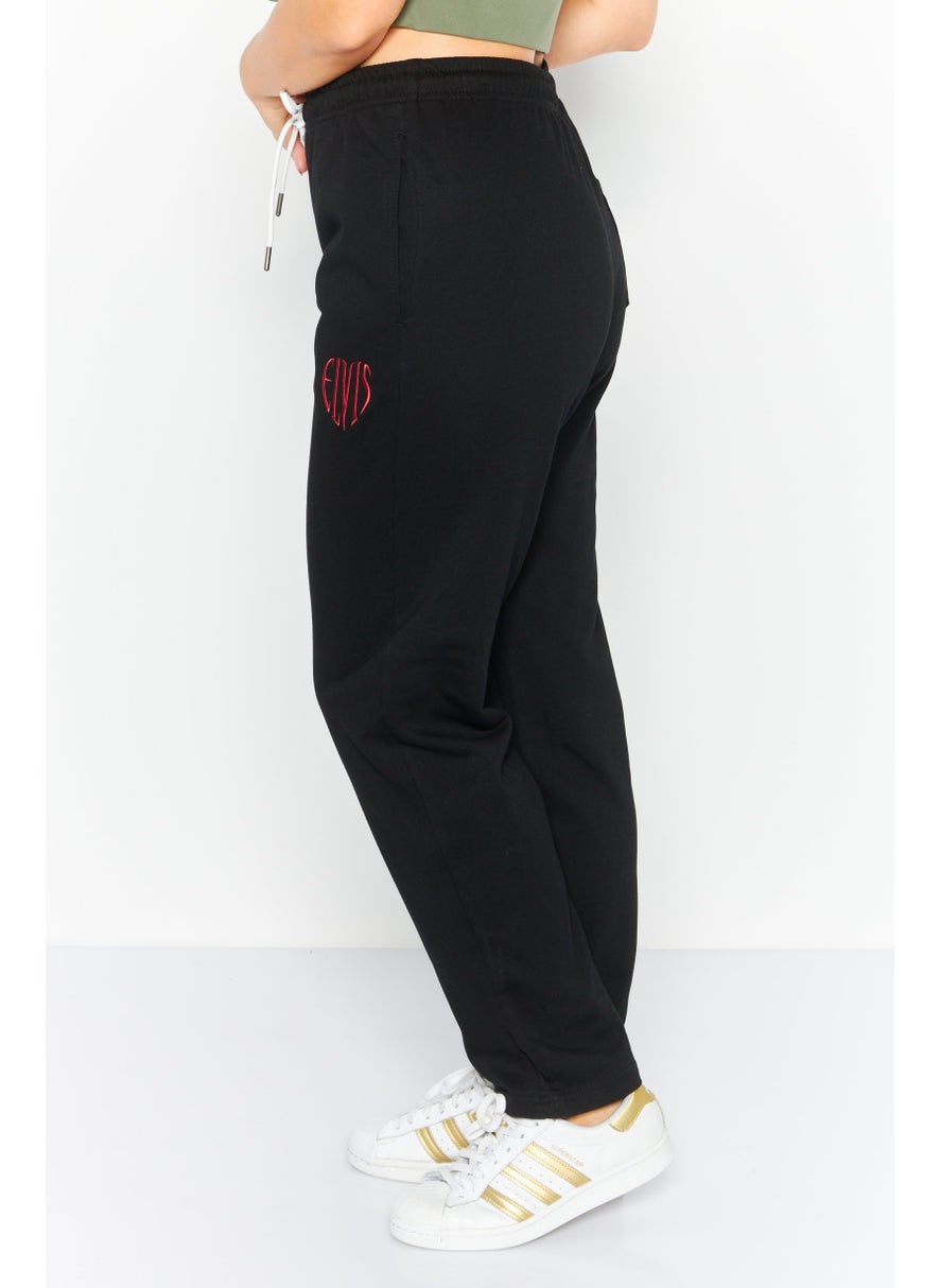 ELVIS Women Regular Fit Embroidered Logo Jogger Pants, Black  - Image 4