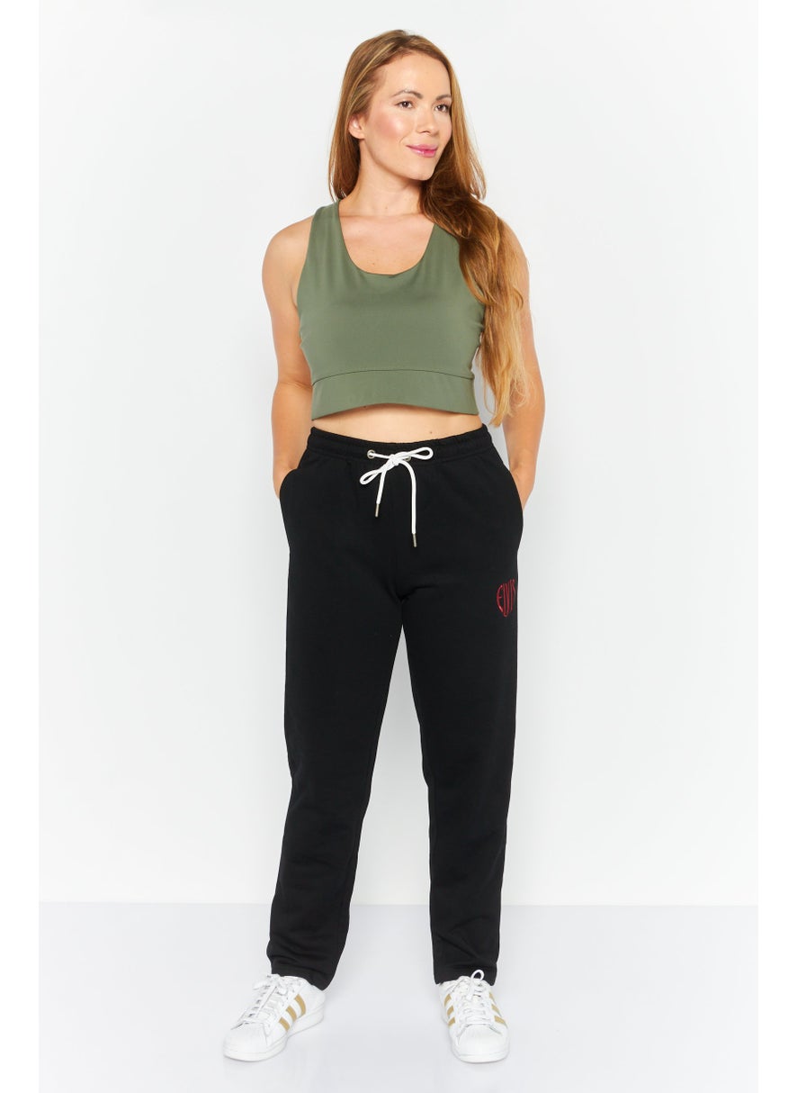 ELVIS Women Regular Fit Embroidered Logo Jogger Pants, Black  - Image 2