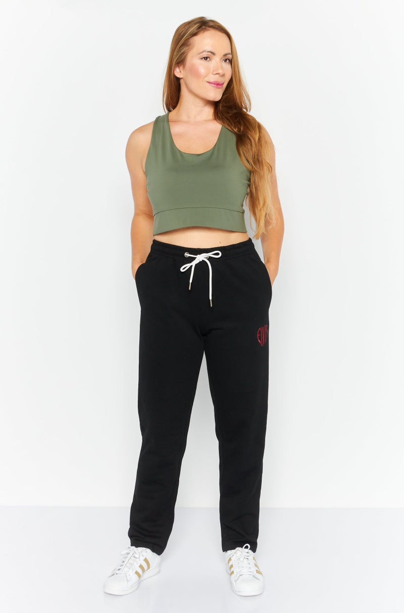 ELVIS سروال جوجر للنساء بتصميم عادي مع شعار مطرز، أسود - Image 2