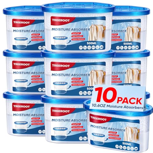 Treeroot 10 Pack Moisture Absorbers, 10.6 OZ Humidity Absorber Bucket, Moisture Absorbers for Closet, Dehumidifier Bucket for Wardrobes、 Kitchens and Bathrooms, Fragrance Free Humidity Absorber - Image 1