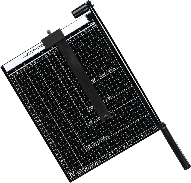 gluckluz Paper Cutter A4 Paper Trimmer Heavy Duty Photo Cutting Slicer Portable Trimming Machine Guillotine with 12 Sheet Capacity & 30cm Cut Length & Side Ruler for School Office Home Craft (Black) - Image 1