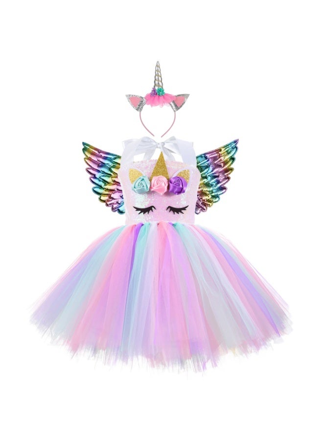 Girls Unicorn Princess Tutu Dress Unicorn Headband Wings Set for Girls Birthday Party, Carnival Unicorn Costume, Unicorn Themed Dress Up Occasions, Dress + Headband + Wings (6T (4-6 Years))