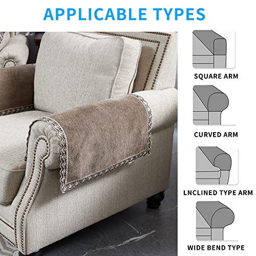 MINJIATEX Couch arm Covers,Non-Slip lace Sofa arm Covers Set of 2 Washable Sofa armrests Covers for Living Room Recliner Chair arm Cover Protectors for Leather Sofa armrest slipcover (HZW-Brown) - Image 5