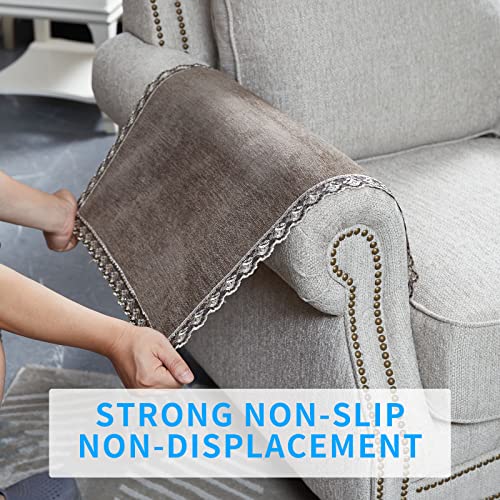 MINJIATEX Couch arm Covers,Non-Slip lace Sofa arm Covers Set of 2 Washable Sofa armrests Covers for Living Room Recliner Chair arm Cover Protectors for Leather Sofa armrest slipcover (HZW-Brown) - Image 4