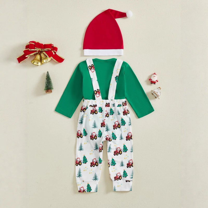 Children''s Clothing Drop Shipping Autum Christmas Christmas Printed Long-Sleeved Robe Suspenders Pants + Hat Three-Piece Set - Image 3