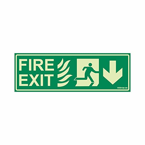 Clickforsign FES-4-M-1-2x Glow In the Dark Emergency Fire Exit Sign Down Arrow (300 x 100 mm) - Image 1