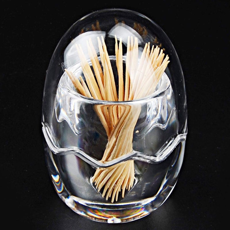 Yakri Acrylic Toothpick Holder Dispenser Organizer Clear Storage Box with Lid (Egg Shape), YTBH-08363 - Image 2