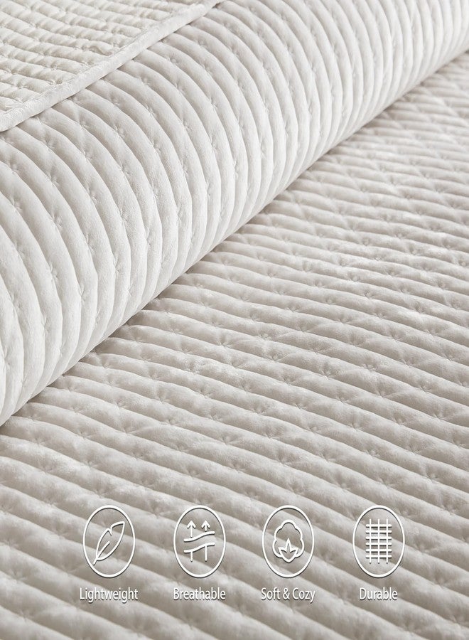 LEAONME Velvet Quilt Set Full/Queen Size 90''x98'', Lightweight White Velvet Comforter Set with 2 Matching Shams, Soft Cross Stitch Bedspread Coverlet Bedding Set for All Season - Image 5