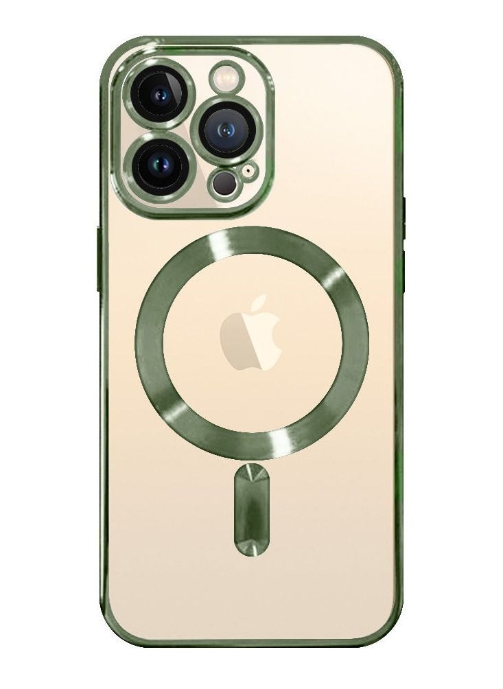 CATANES - 2Pack for iPhone 14 Pro Magsafe Case and Screen Protector Clear Electroplating Frame Wireless Charging Cover with Tempered Glass Olive Green/Clear - Image 1
