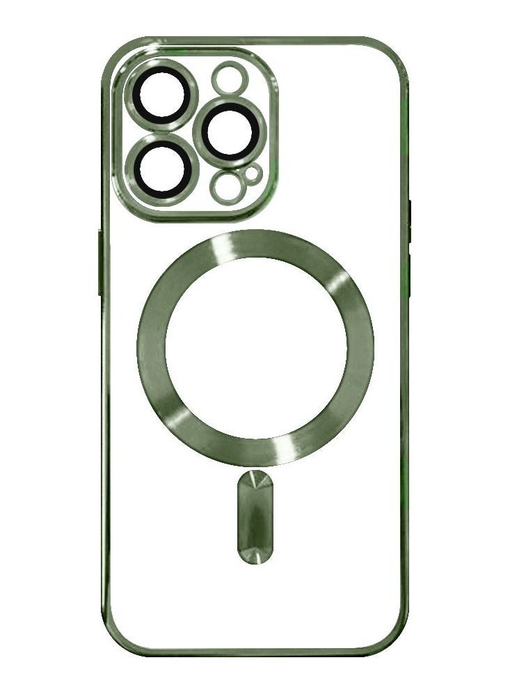 CATANES - 2Pack for iPhone 14 Pro Magsafe Case and Screen Protector Clear Electroplating Frame Wireless Charging Cover with Tempered Glass Olive Green/Clear - Image 1