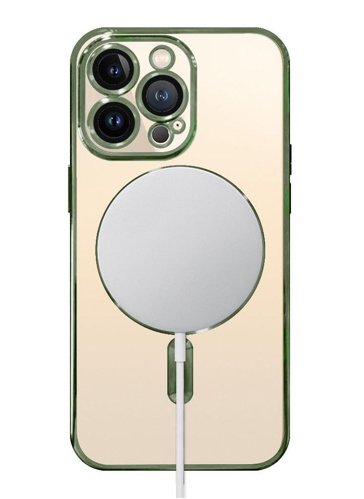 CATANES - 2Pack for iPhone 14 Pro Magsafe Case and Screen Protector Clear Electroplating Frame Wireless Charging Cover with Tempered Glass Olive Green/Clear - Image 1