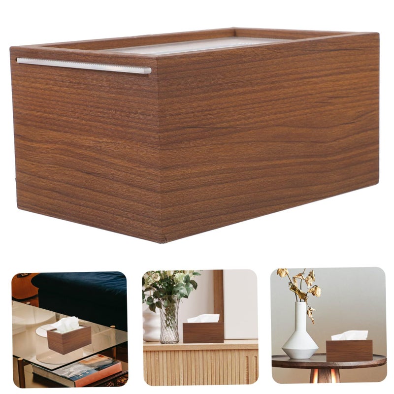 Walnut Finish Wooden Tissue Box Cover Rectangular Napkin Holder For Desktop - Image 4