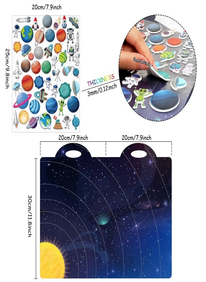 Tevxj 3D Outer Space Puffy Sticker Play Set Kids 2-4 Toys Gifts Sticker Book Galaxy Window Clings Decals for Toddlers Home Airplane Solar Systerm Party Supplies Decorations 100 Reusable Puffy Stickers - Image 2