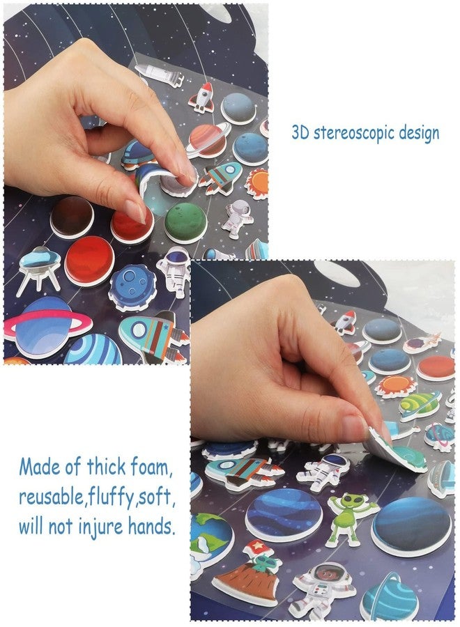 Tevxj 3D Outer Space Puffy Sticker Play Set Kids 2-4 Toys Gifts Sticker Book Galaxy Window Clings Decals for Toddlers Home Airplane Solar Systerm Party Supplies Decorations 100 Reusable Puffy Stickers - Image 3