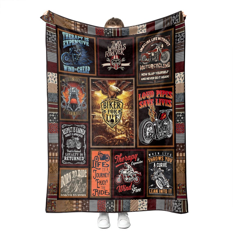 Motorcycle Blankets Super Soft Flannel Fleece Throw Blankets for Bed Sofa and Couch Cool Motorcycle Gifts for Men and Women Fluffy Warm Riding Blankets