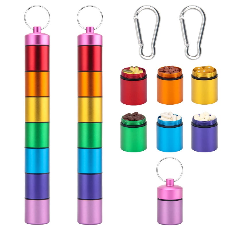 Anglekai Small Portable Pill Case Keychain for Travel AngleKai 2 Pack Pill Organizer Box Waterproof Tablet Container Weekly Medicine Bottle Organizer Rainbow - Image 3