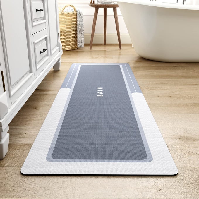 BATH MAT RUNNER LONG BATHROOM MAT RUG NON SLIP SUPER ABSORBENT STAIN RESISTANT QUICK DRY THIN BATHROOM RUG FIT UNDER DOORBATH MATS FOR BATHROOM FLOOR BATHTUB VANITYBATHMAT 17X59 BLUE