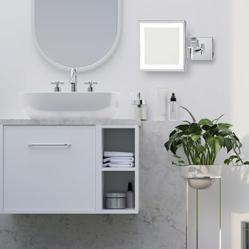 JERDON Wall Mount Lighted Makeup Mirror with Polished Chrome Finish – 8” x 8” Mirror Frame Extends16” from The Wall - 5X Magnification with Variable Touch Lighting – Direct Wire – Model JRT885CLD - Image 2