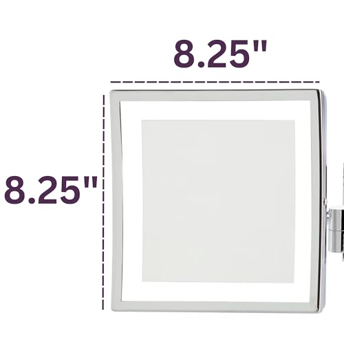 JERDON Wall Mount Lighted Makeup Mirror with Polished Chrome Finish – 8” x 8” Mirror Frame Extends16” from The Wall - 5X Magnification with Variable Touch Lighting – Direct Wire – Model JRT885CLD - Image 3