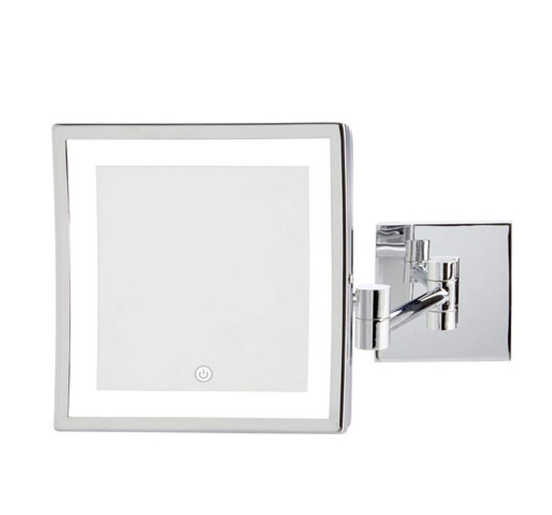 JERDON Wall Mount Lighted Makeup Mirror with Polished Chrome Finish – 8” x 8” Mirror Frame Extends16” from The Wall - 5X Magnification with Variable Touch Lighting – Direct Wire – Model JRT885CLD - Image 1
