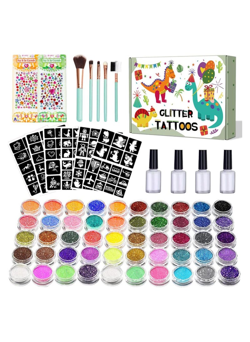 Excefore Glitter Temporary Tattoo Kit for Kids 50 Body Glitter Powder Waterproof Body Flash Tattoos Set Body Nail Art, Body Glitter Festival Party for Kids and Adults  - Image 1
