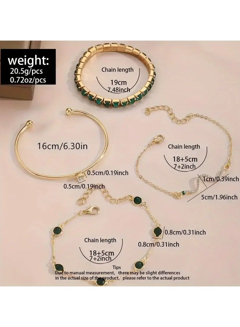 Goolsky 4pcs Vintage Elegant Jewelry Set, Zinc Alloy Fashion Stretch Bracelet with Rhinestones, Versatile Snake Chain Design, for Daily and Party Occasions - Image 2