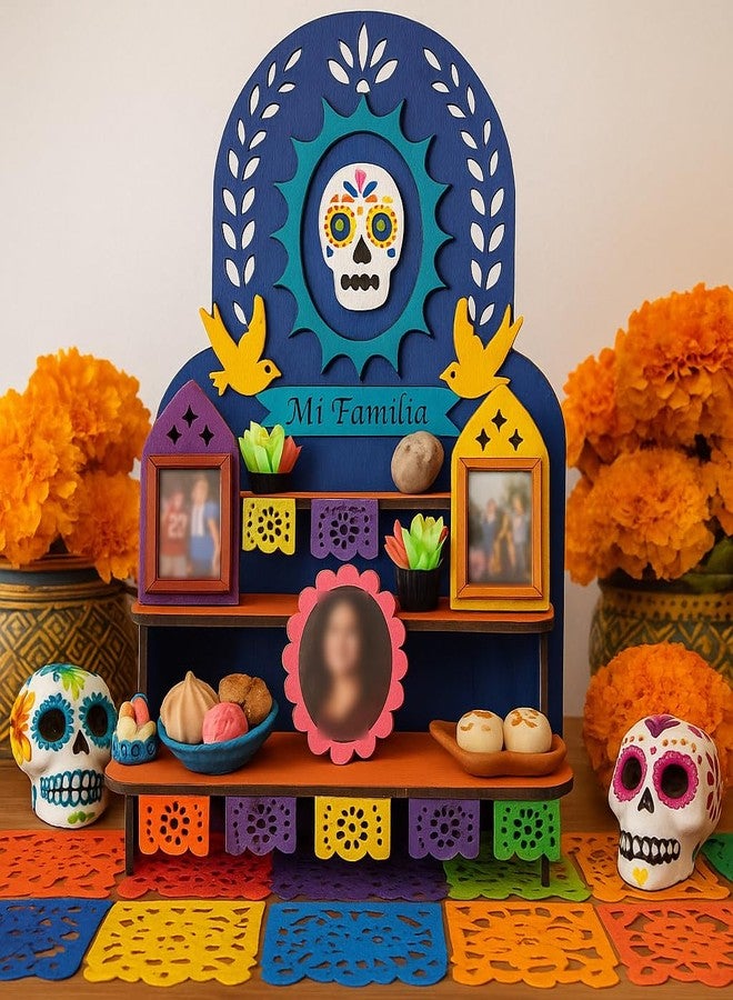 Pextian 3-Tier Dia De Los Muertos Altar Ofrenda Kit, Wooden Solecito Day of The Dead Altar, Mini Ofrenda Shadow Box for Dia De Los Muertos Decorations, Halloween, Thanksgiving, Christmas Remembrance - Image 3