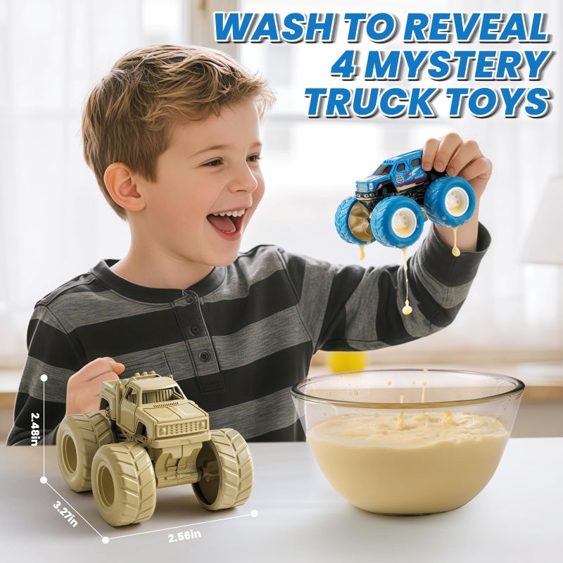 IJIGU Monster Truck Toys for 3 4 5 6 7 Year Old Kids, Wash to Reveal Monster Trucks for Toddlers, 4 Pack Toy Trucks with Realistic Mud Paint, Ideal Christmas, Birthday Gifts for Boys Grils - Image 5