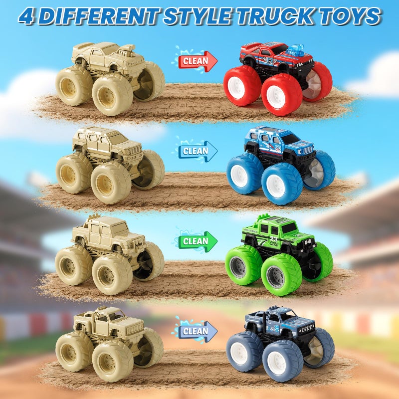 IJIGU Monster Truck Toys for 3 4 5 6 7 Year Old Kids, Wash to Reveal Monster Trucks for Toddlers, 4 Pack Toy Trucks with Realistic Mud Paint, Ideal Christmas, Birthday Gifts for Boys Grils - Image 4