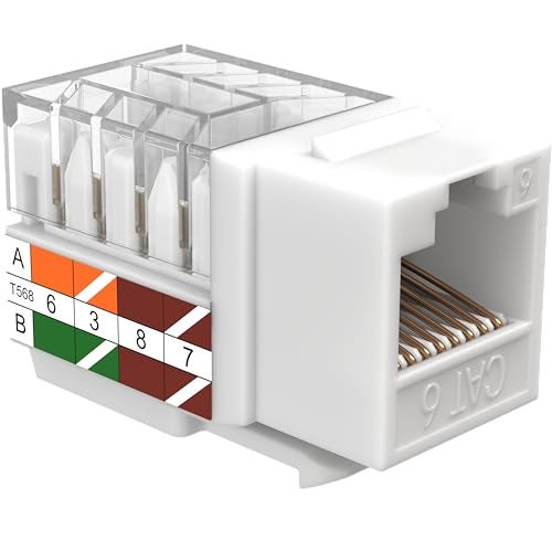 SATMAXIMUM 5 Pack Cat6 Keystone Ethernet Wall Jacks RJ45 Punch Down Slim Profile UTP White, 45 Degree for Patch Panel & Wall Plate, Supports Up to 10Gbps - Image 5