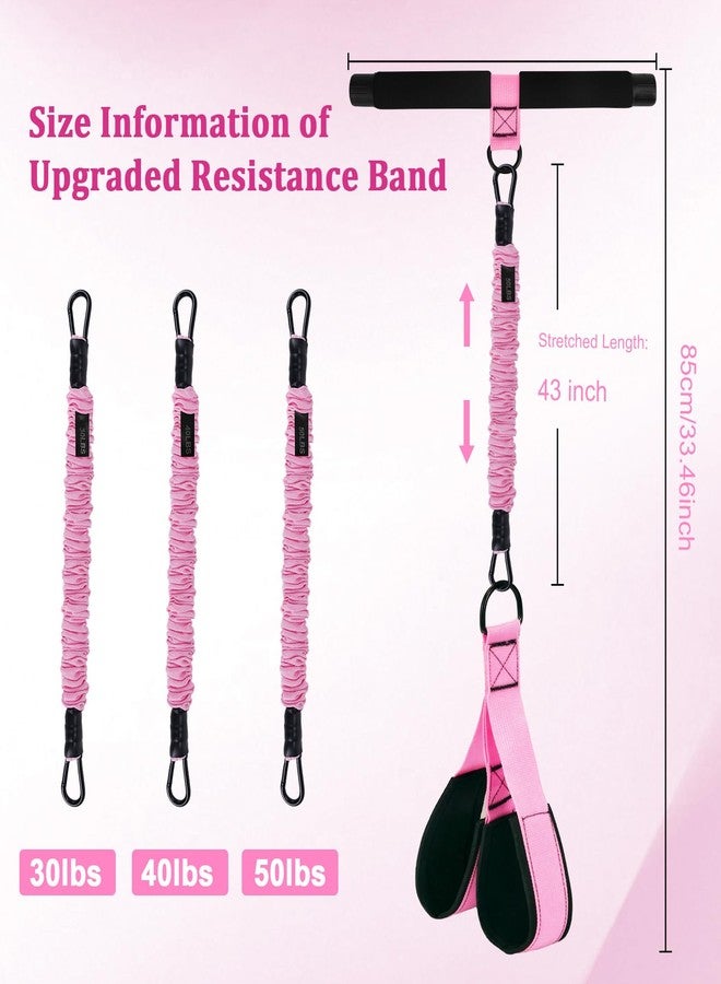 MLLNFUE Upgraded Pedal Resistance Band with Handle, 3 Elastic Bands 30/40/50lbs, Sit Up Exercise Equipment for Abs Core Arm Leg, Adjustable Tension Rope Home Gym for Women Men (Pink) - Image 2