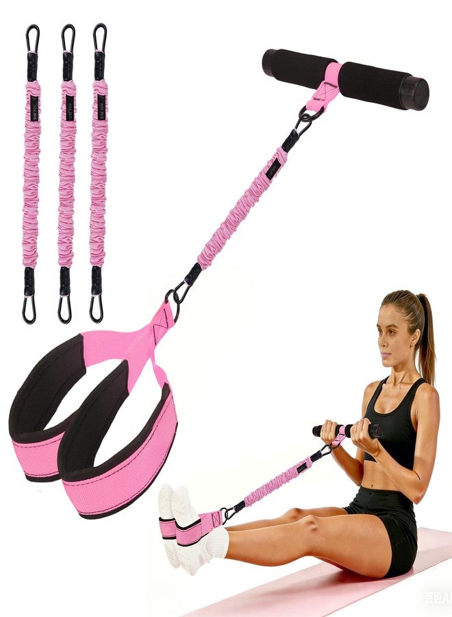 MLLNFUE Upgraded Pedal Resistance Band with Handle, 3 Elastic Bands 30/40/50lbs, Sit Up Exercise Equipment for Abs Core Arm Leg, Adjustable Tension Rope Home Gym for Women Men (Pink) - Image 1