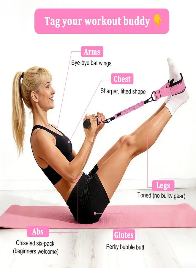MLLNFUE Upgraded Pedal Resistance Band with Handle, 3 Elastic Bands 30/40/50lbs, Sit Up Exercise Equipment for Abs Core Arm Leg, Adjustable Tension Rope Home Gym for Women Men (Pink) - Image 3