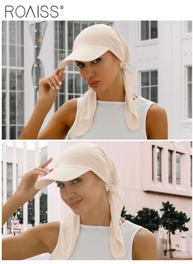 رويس قطعتان من قبعة واقية من الشمس بوشاح للرأس، قبعة بونيه نسائية مسلمة توربان قبعة بيسبول منحنية، قبعة لف الشعر لفقدان الشعر، البيج والوردي - Image 2