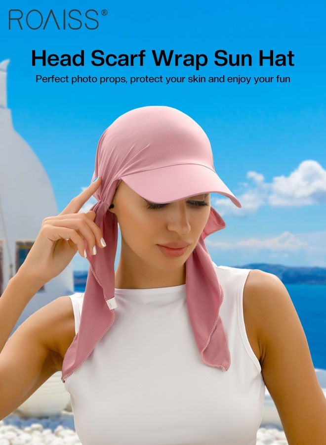 رويس قطعتان من قبعة واقية من الشمس بوشاح للرأس، قبعة بونيه نسائية مسلمة توربان قبعة بيسبول منحنية، قبعة لف الشعر لفقدان الشعر، البيج والوردي - Image 4
