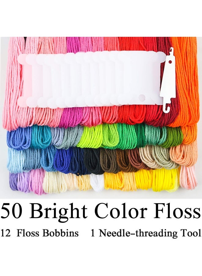 Similane Embroidery Floss 50 Skeins Cross Stitch Thread Rainbow Color Friendship Bracelets Crafts Floss with 12 Pcs Floss Bobbins and 1 Pcs NeedleThreading Tool - Image 2