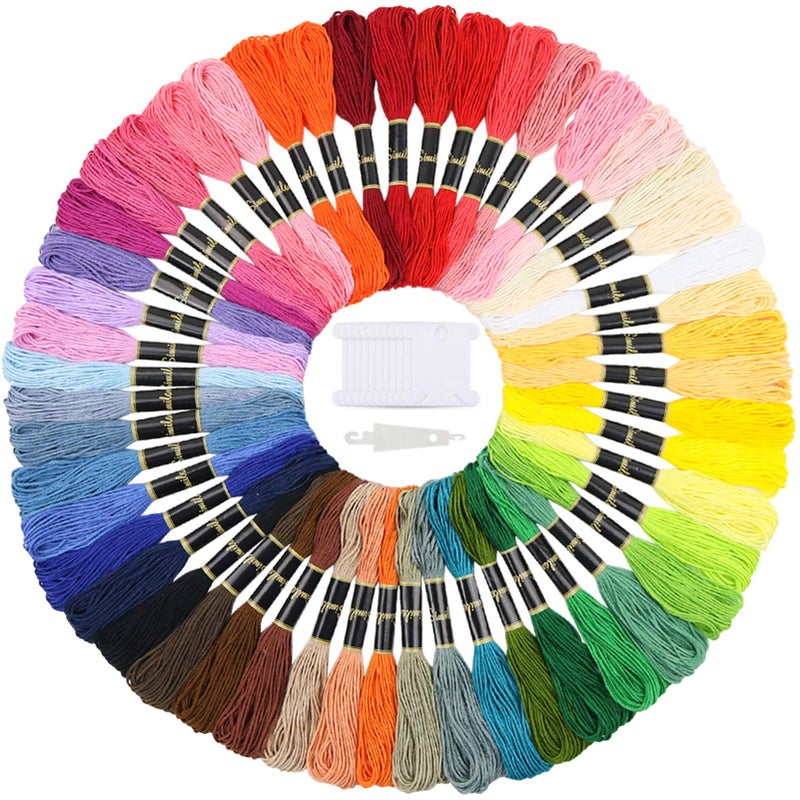Similane Embroidery Floss 50 Skeins Cross Stitch Thread Rainbow Color Friendship Bracelets Crafts Floss with 12 Pcs Floss Bobbins and 1 Pcs NeedleThreading Tool - Image 1