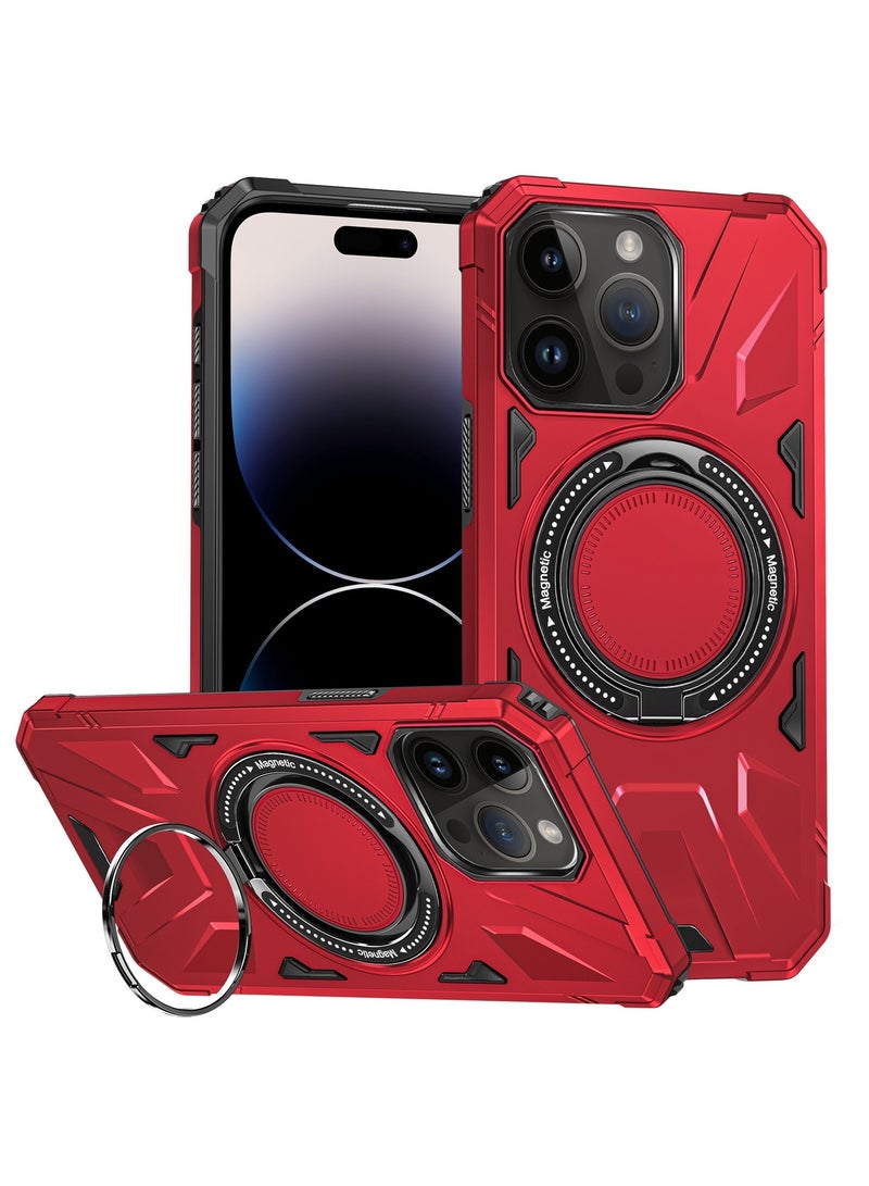 GOLDEN MASK GOLDEN MASK For iPhone 14 Pro Max Case Mag-Safe Magnetic Shockproof Phone Case with Ring Holder (Red) - Image 1