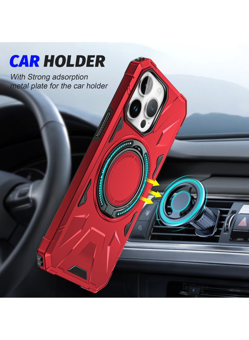 GOLDEN MASK GOLDEN MASK For iPhone 14 Pro Max Case Mag-Safe Magnetic Shockproof Phone Case with Ring Holder (Red) - Image 2