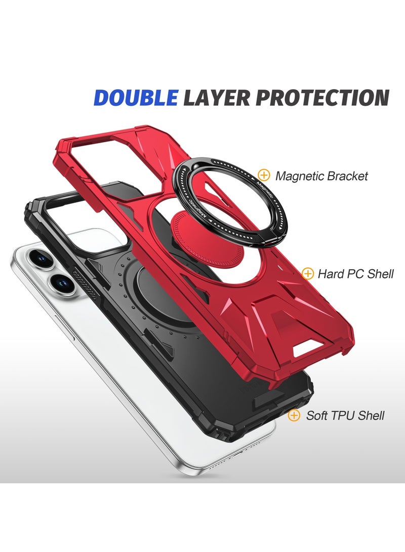 GOLDEN MASK GOLDEN MASK For iPhone 14 Pro Max Case Mag-Safe Magnetic Shockproof Phone Case with Ring Holder (Red) - Image 3