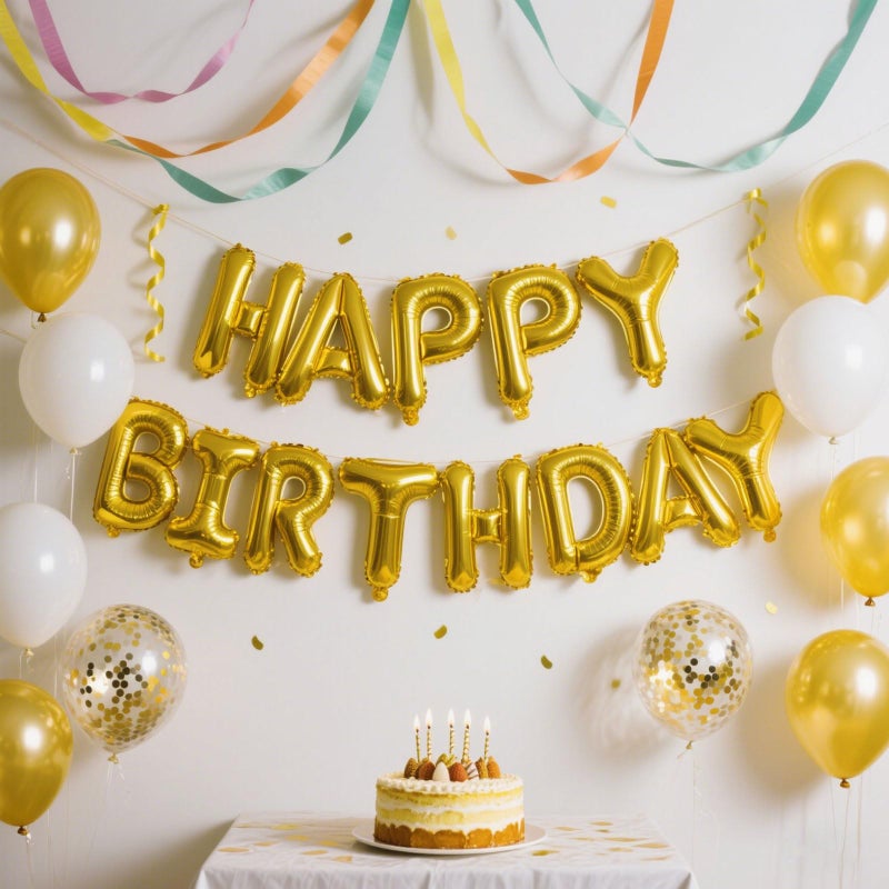 K.E.J. Gold Happy Birthday Balloon Banner Set -16 Inch Foil Letters Balloons, Reusable Birthday Decorations and Party Supplies, Suitable for Men and Women's Birthday Decorationsï¼ŒParty Backdrop - Image 3