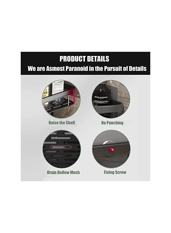 IAF Corner Shower Caddy Shelf，Non Drilling Adhesive Black Bathroom Basket Frame，Rustproof Bath Storage Basket。 Suitable for Bathroom, Toilet, Kitchen-2pack - Image 2