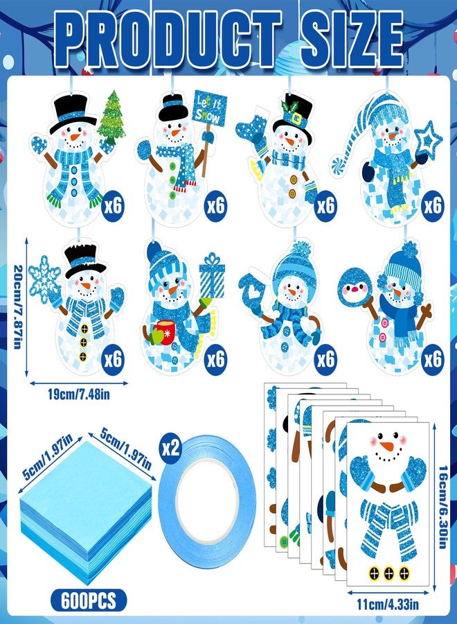 DoubleFill مجموعة دبل فيل 48 قطعة من زينة نوافذ على شكل رجل ثلج شتوي، مجموعة حرف يدوية لصنع زينة نوافذ من ورق المناديل، زينة يمكنك صنعها بنفسك - Image 3