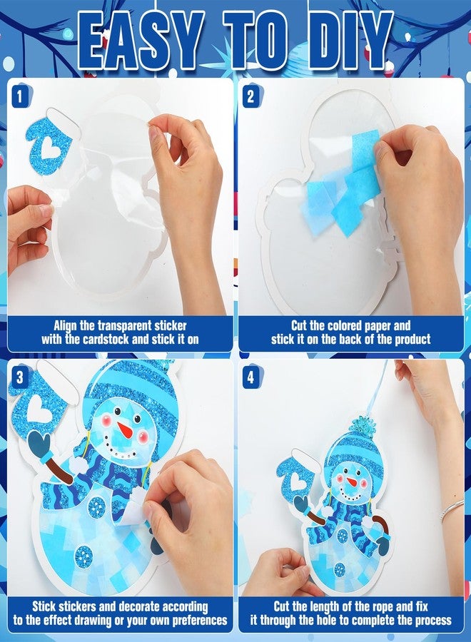 DoubleFill مجموعة دبل فيل 48 قطعة من زينة نوافذ على شكل رجل ثلج شتوي، مجموعة حرف يدوية لصنع زينة نوافذ من ورق المناديل، زينة يمكنك صنعها بنفسك - Image 4