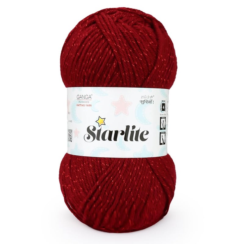 Ganga Acrowools Acrylic Starlite, 99% Anti Pill Yarn 1% Metal, Hand Knitting Yarn Oekotex Class1 Certified (Stl010 - Bright Red), 100 Gram - Image 3