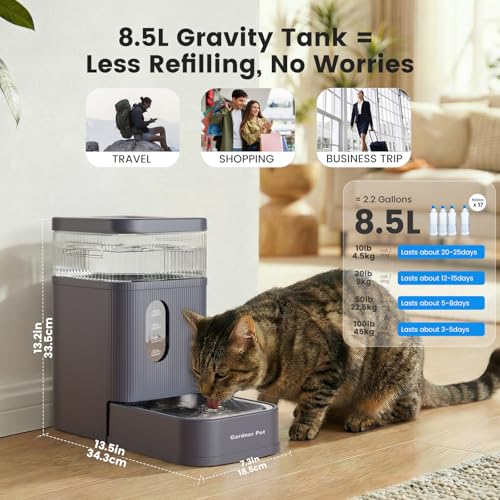 Gardner Pet 22 Gallon Automatic Dog Water Bowl Dispenser 85L Gravity Water Feeder with Stainless Steel Bowl Maifan Stone Filter BPAFree for for Cats and Dogs Grey 22 Gallon - Image 3