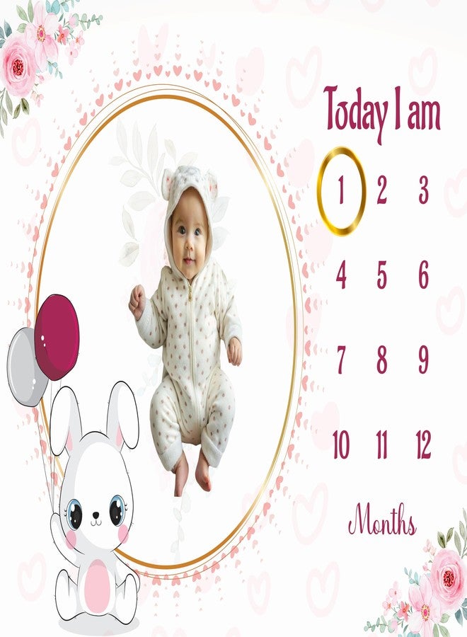 Hoolloomooloo Baby Monthly Milestone Blanket | 1-12 Months | Soft All-Season AC Blanket | Ideal for Newborn Boys & Girls | Perfect Growth Tracker & Photoshoot Prop with Bunny Balloon | 120x90 cm - Image 2